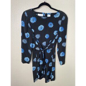Liz Claiborne Womens Black Blue Dress 4 petite‎ Long sleeve floral rayon